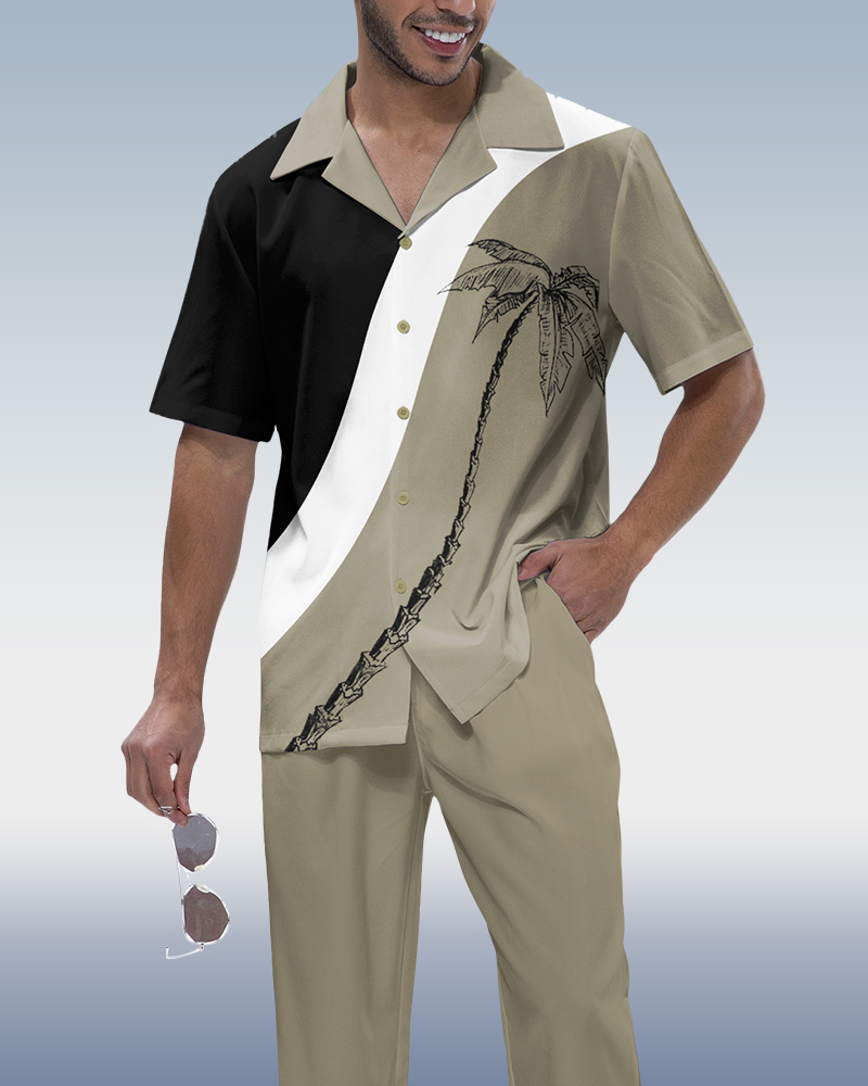 Rianmond Vacation Colorblock de manga corta Walking Suit para hombre