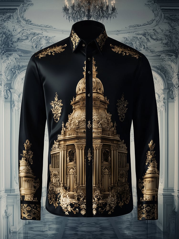 Camisa satén Luxe Palace Baroque de manga larga con botones para hombre