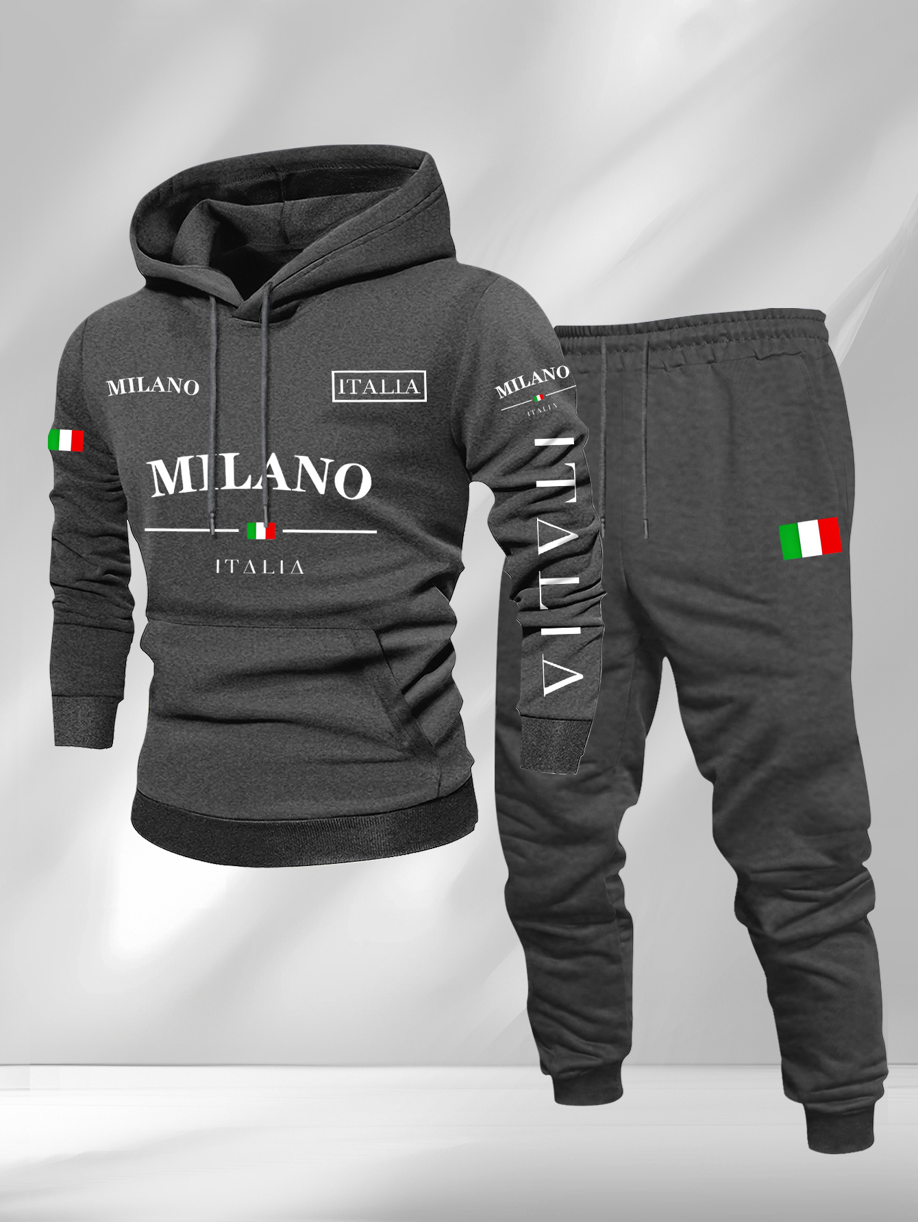Conjunto de dos piezas casual Color Matching estampado sudadera con capuchas de manga larga sudaderas & Sweatpantalón para hombre