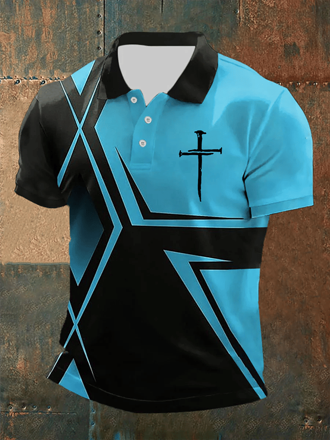 Camisa polo retro Faith casual estampado para hombre