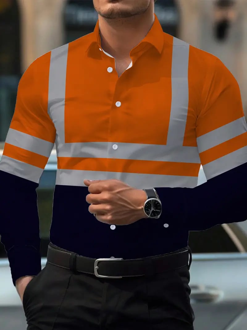 Camisa Street Style ejecutivo casual estampado de manga larga para hombre