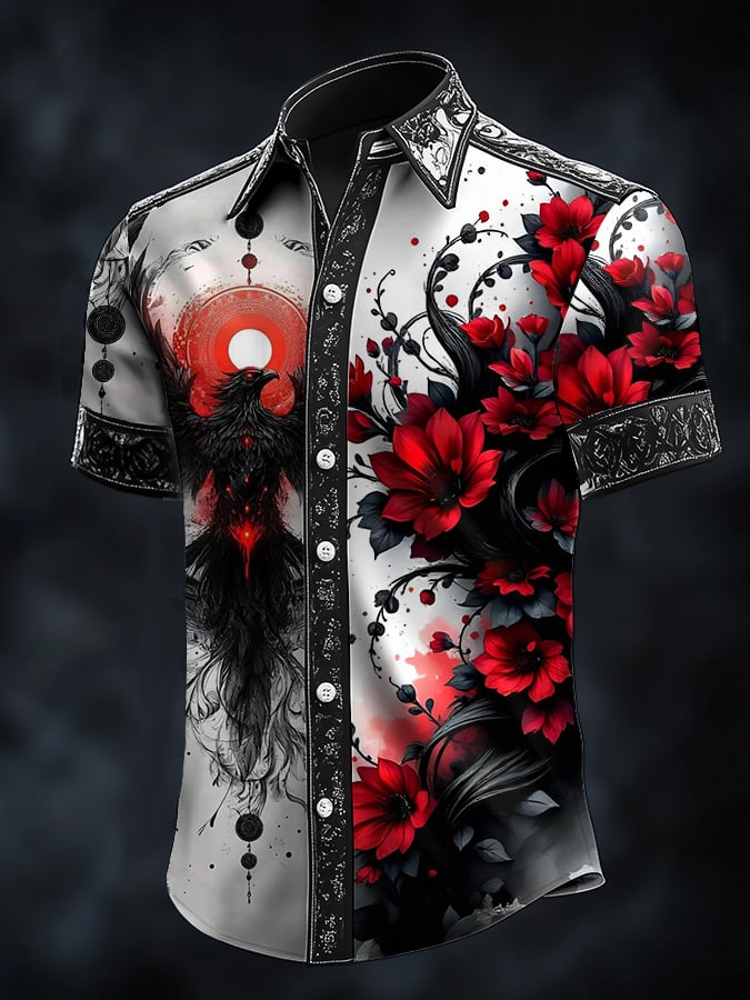 Casual de moda Dark diseño Cross Crow Contrascamiseta para hombre