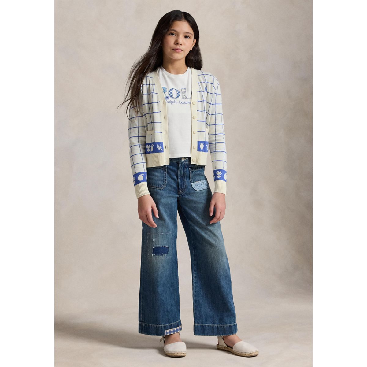Girls 7-16 Windowpane Cotton V-Neck Cardigan - 3