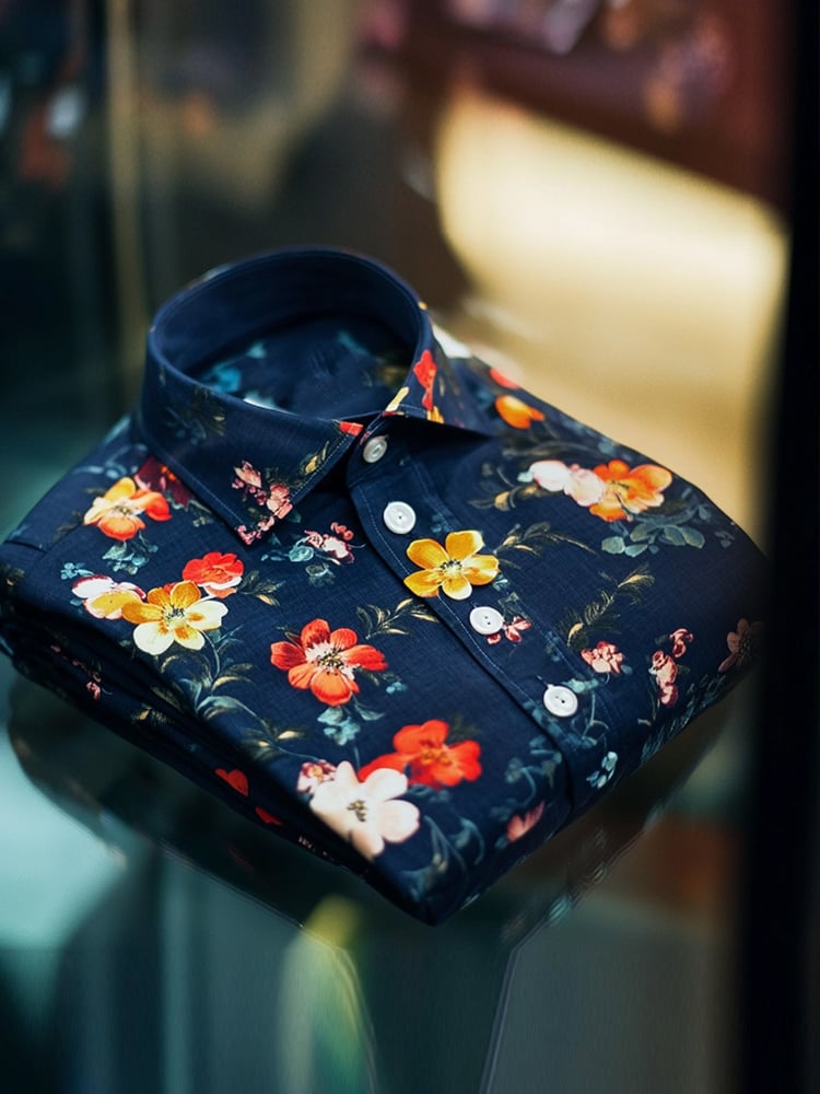 Camisa ejecutivo casual floral solapa de manga corta para hombre