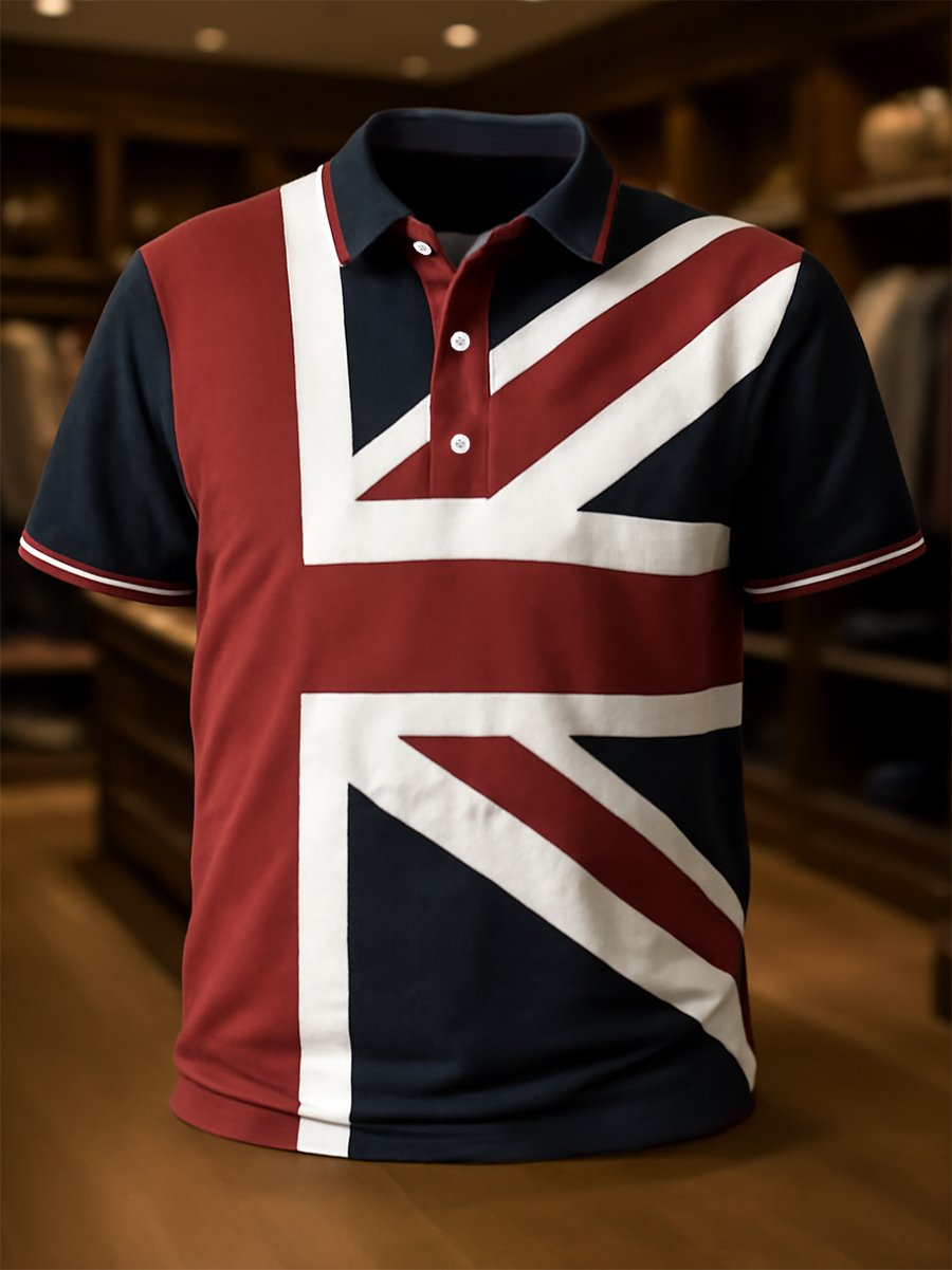 Camisa polo ejecutivo casual Union Jack Button de manga corta para hombre