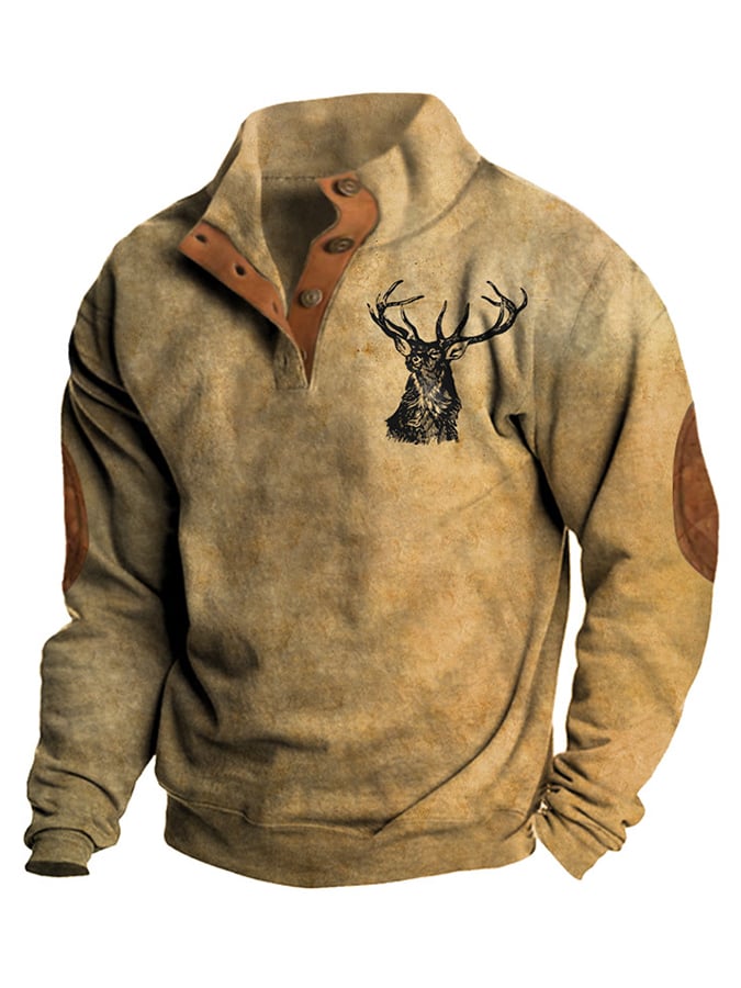 Sudadera Western Style estampado Stand cuello Button para hombre