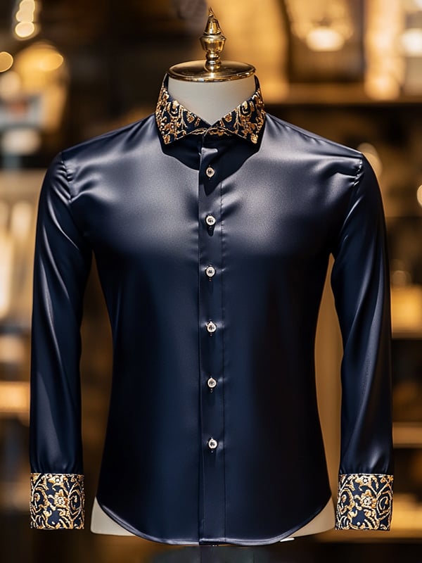 Camisa satén de lujo de color sólido ejecutivo de manga larga para hombre