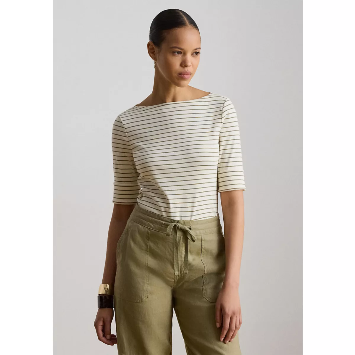 Striped Stretch Cotton Boatneck Shirt - 10