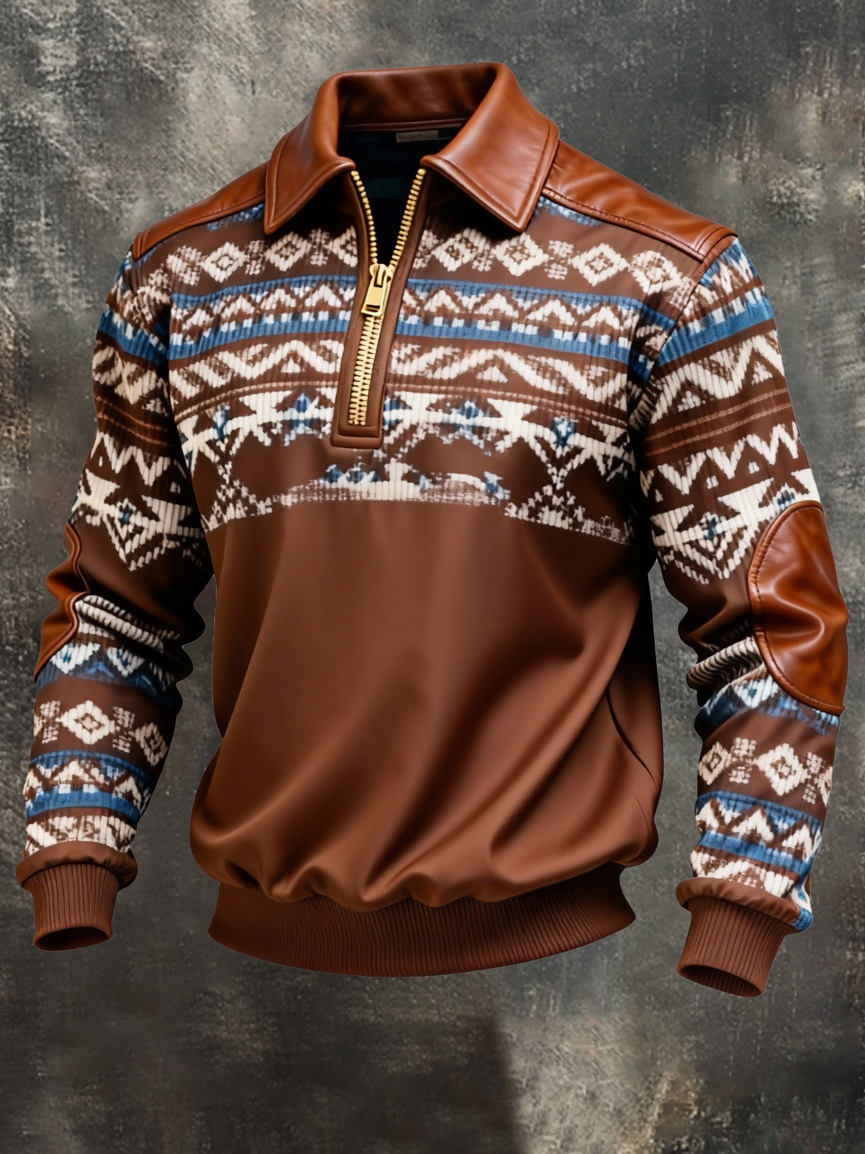 Sudadera vintage Color-Block estampado con cierre con gorrasucha para hombre