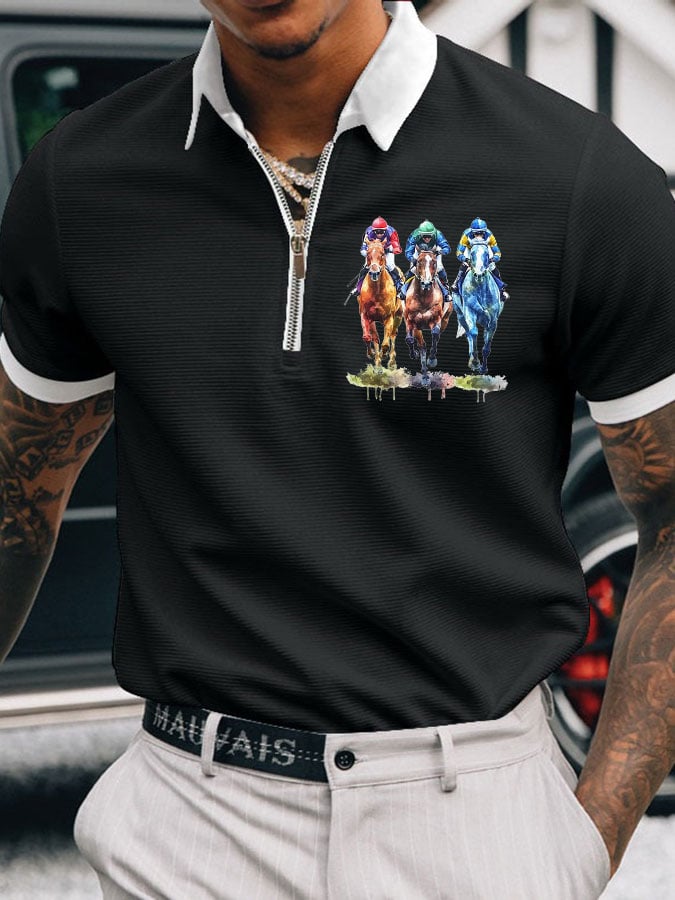 Camisa polo Horse Racing estampado casual para hombre