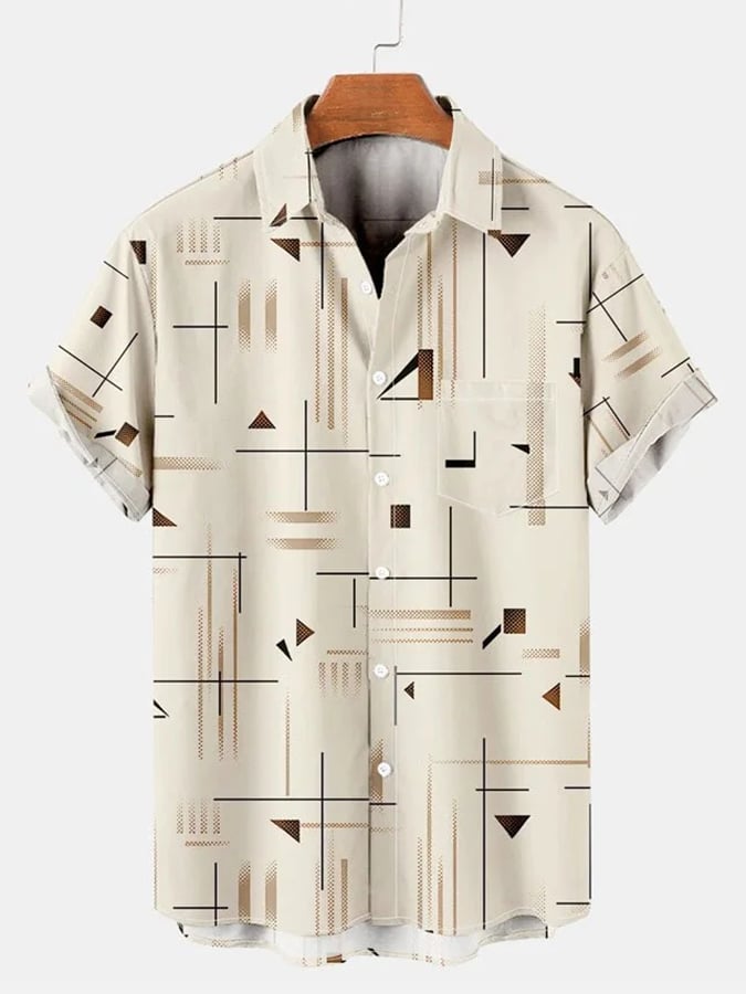 Camisa Leisure Holiday Geometric estampado de manga corta para hombre