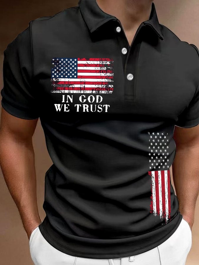 Camisa polo de moda Independence Day casual estampado para hombre