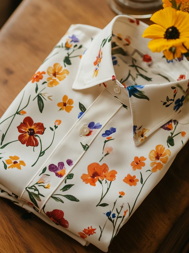 Camisa ejecutivo casual floral solapa de manga corta para hombre