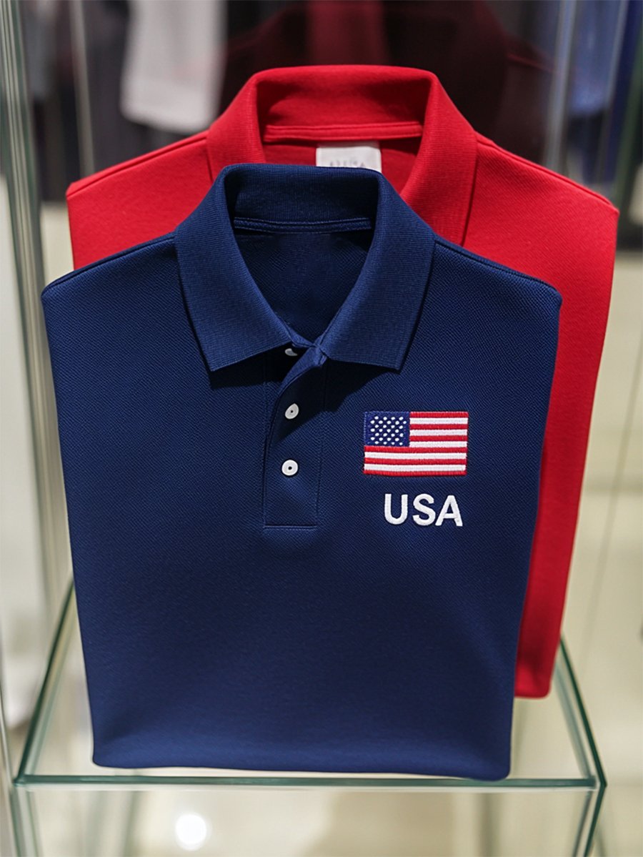 Camisa polo ejecutivo casual Independence Day Button de manga corta para hombre