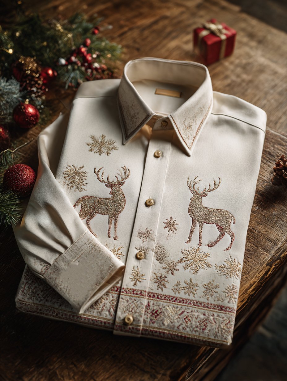 Camisa de lujo Christmas Party de manga larga con botones para hombre