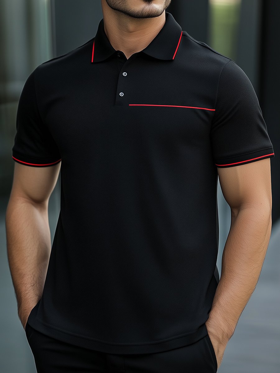 Camisa polo ejecutivo rayas con botones de manga corta para hombre