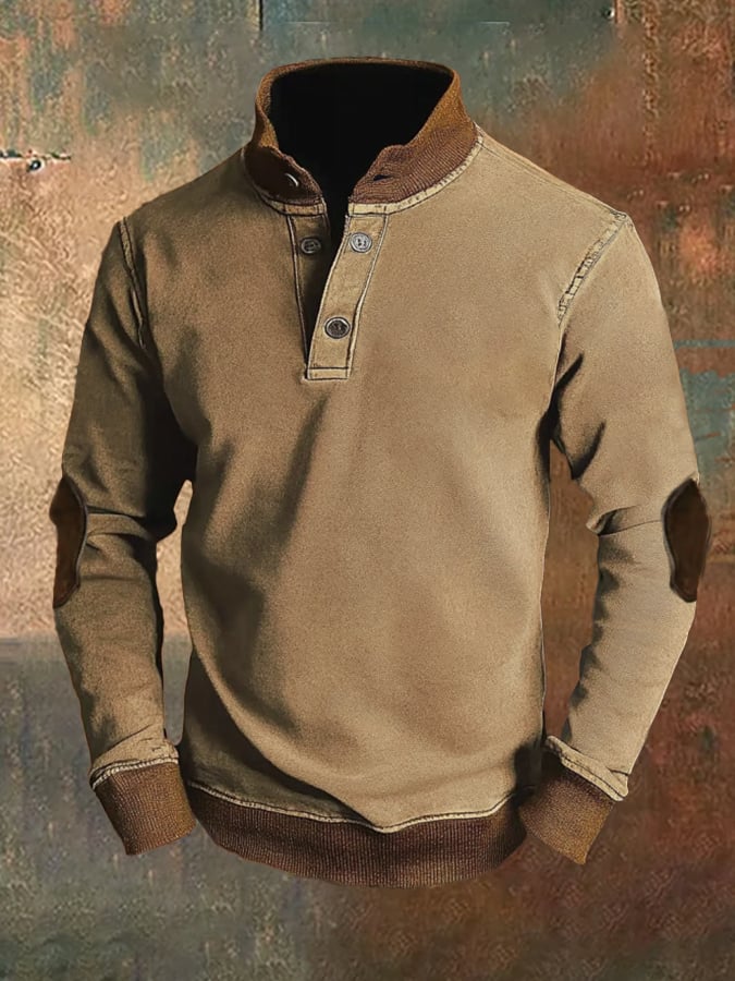 Sudadera casual retro Contrast Color Stand cuello de manga larga para hombre