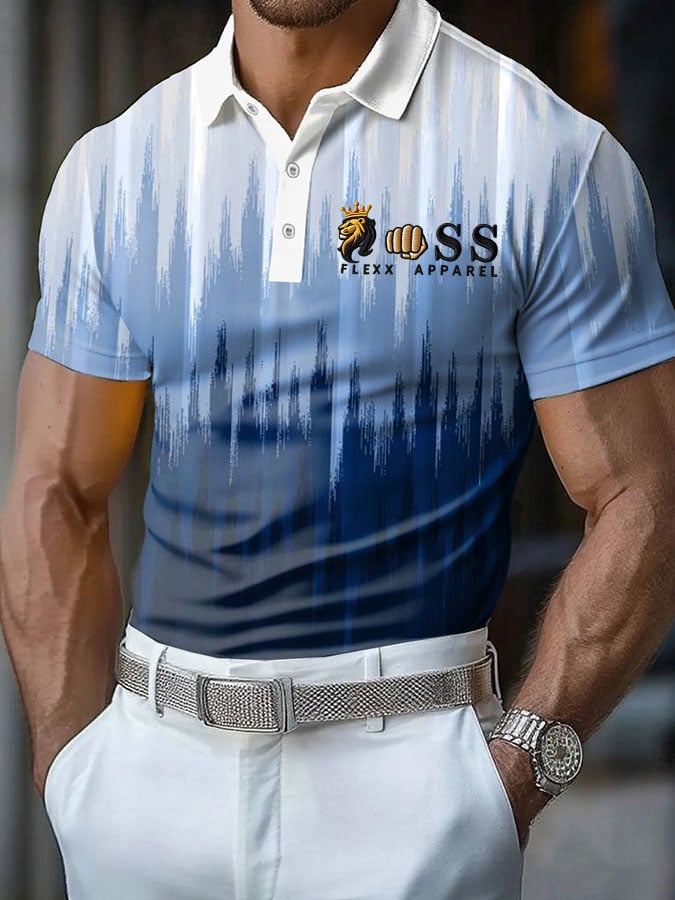 Camisa polo retro Letter Design estampado casual para hombre