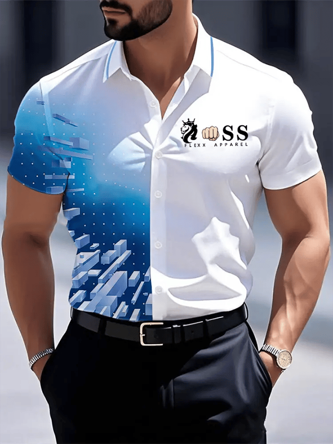 Camisa retro Letter Design estampado ejecutivo de manga corta para hombre