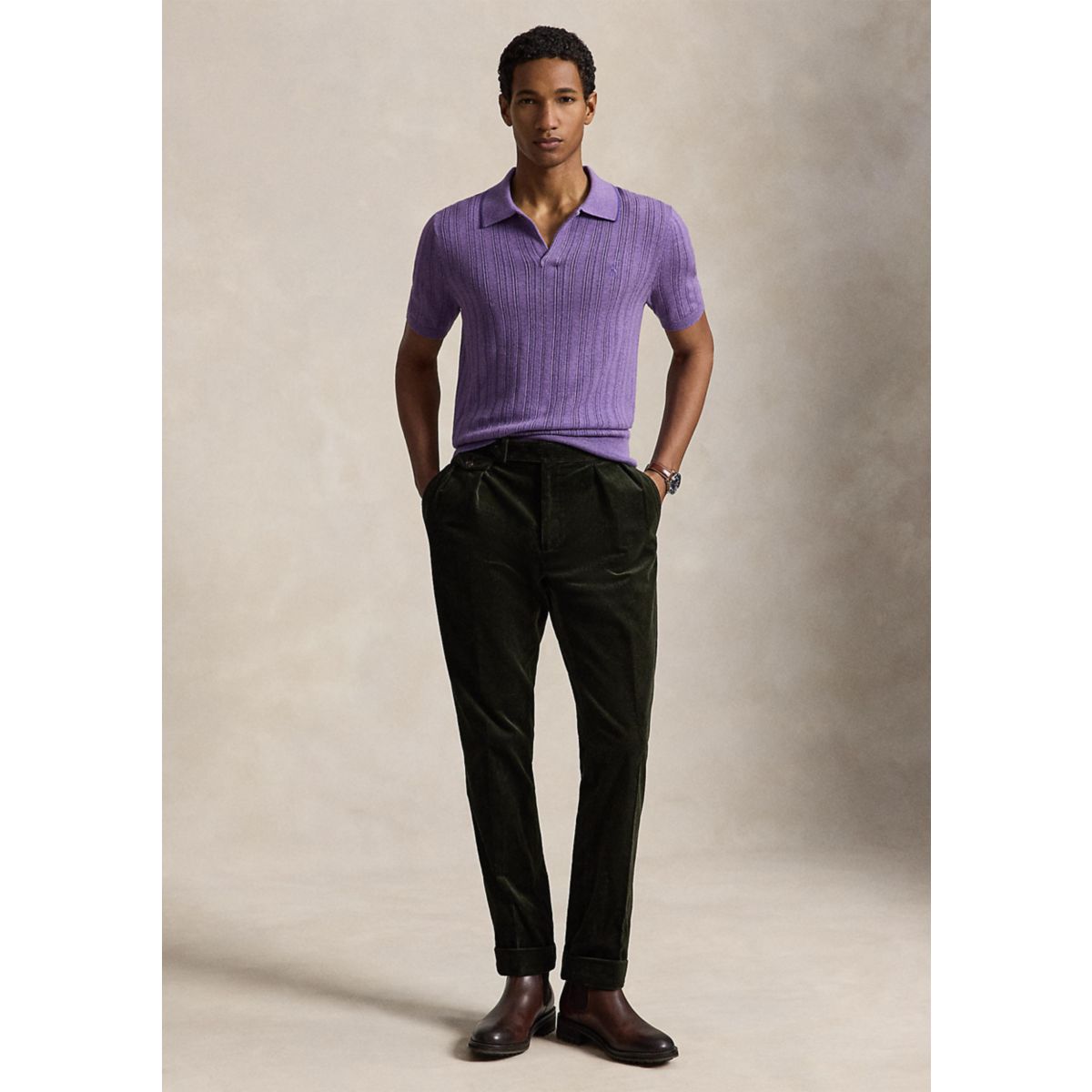 Textured Cotton Polo Sweater - 4