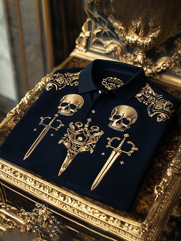 Camisa polo retro Gothic Skull diseño de manga corta para hombre