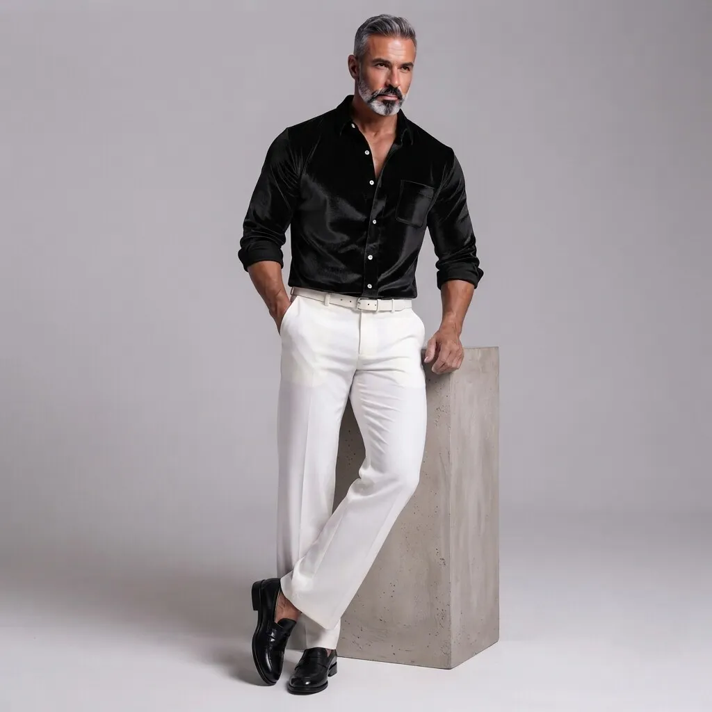 para hombre Velvet de color sólido con botones Chest Pocket de manga larga camisa