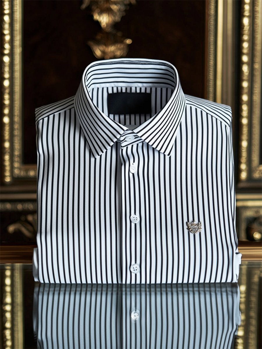 Camisa ejecutivo casual a rayas Logo estampado de manga larga para hombre