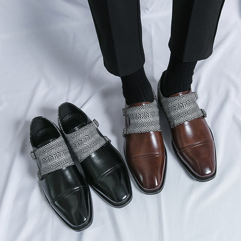 Zapatos ejecutivo casual Checkered Patchpara trabajo Double Monk Imitation Faux cuero para hombre