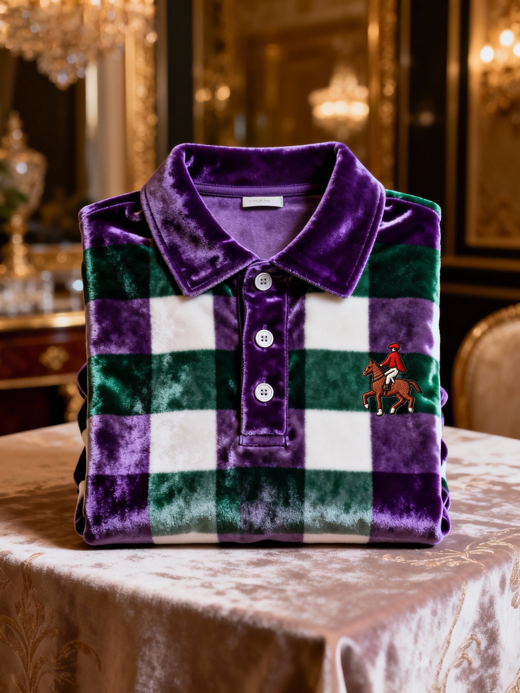 Camisa polo terciopelo ejecutivo Logo estampado de manga larga para hombre