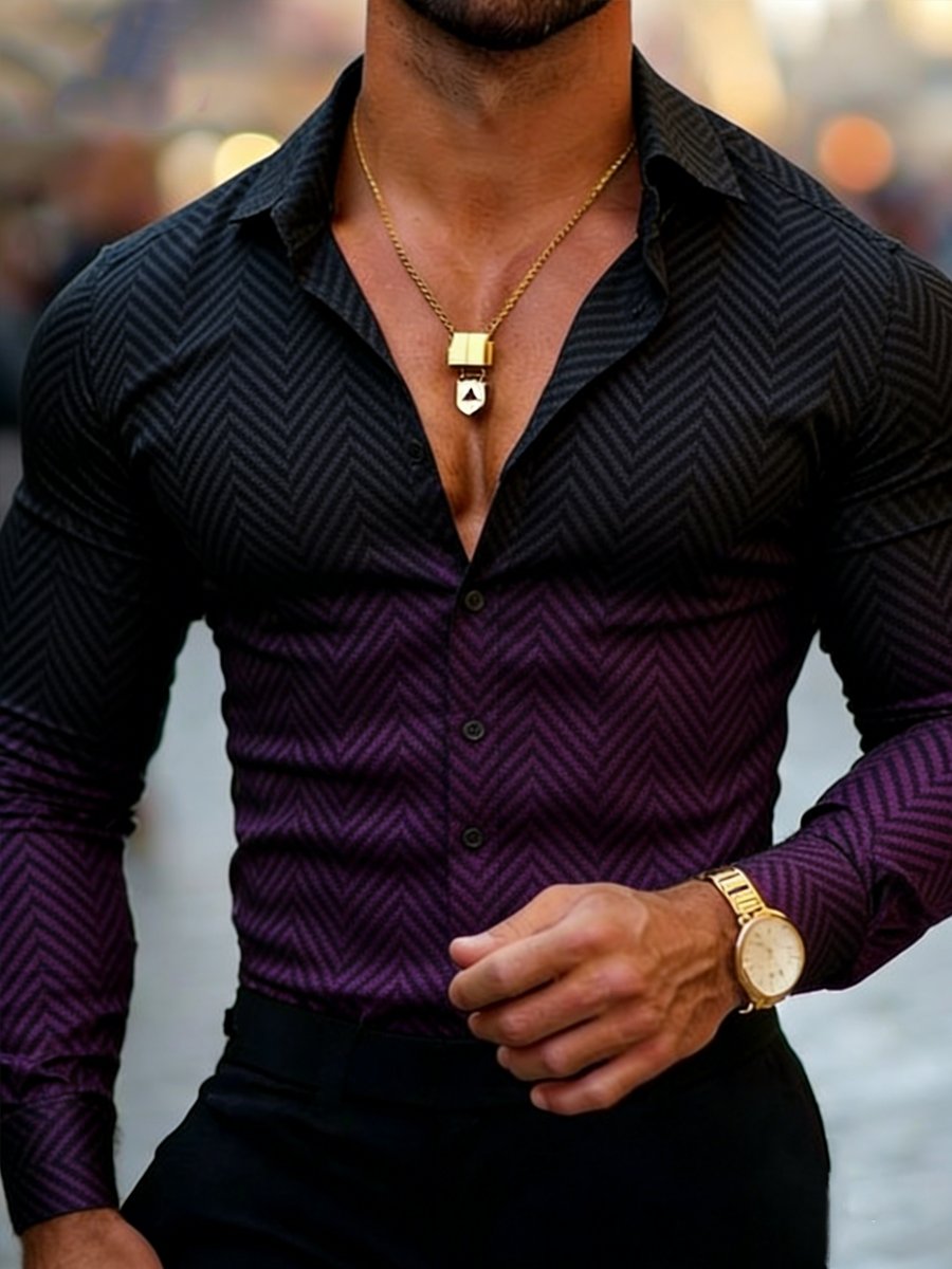Camisa de lujo ejecutivo estampado de manga larga para hombre