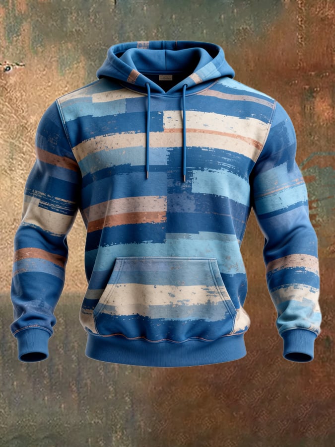 Sudadera retro desgastado en bloques de color estampado casual de manga larga para hombre