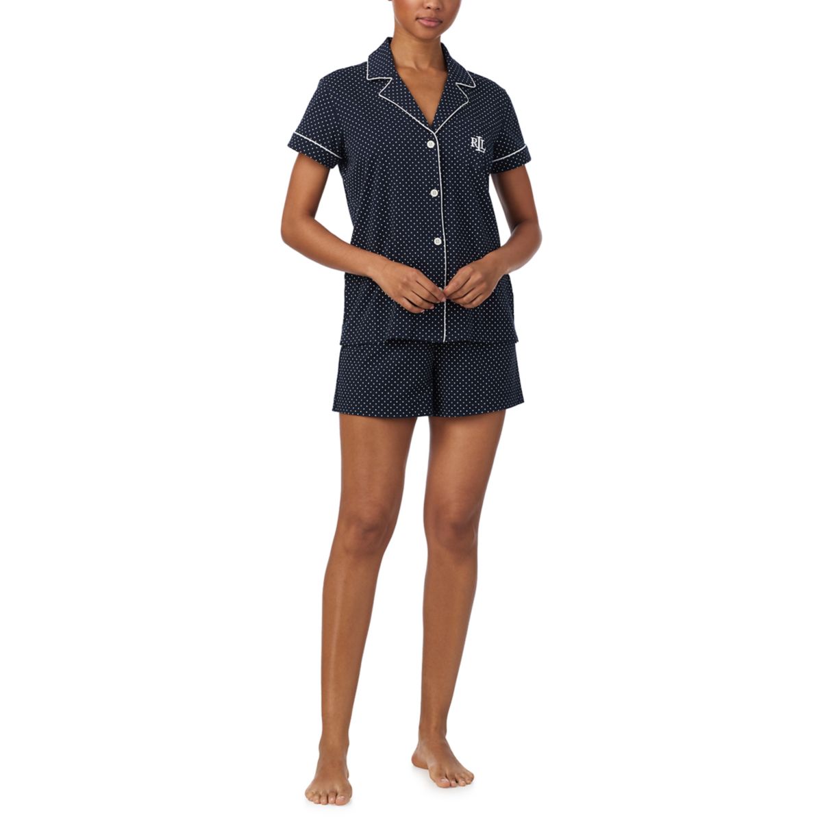 Short Sleeve Notch Collar Boxer PJ Set - 1