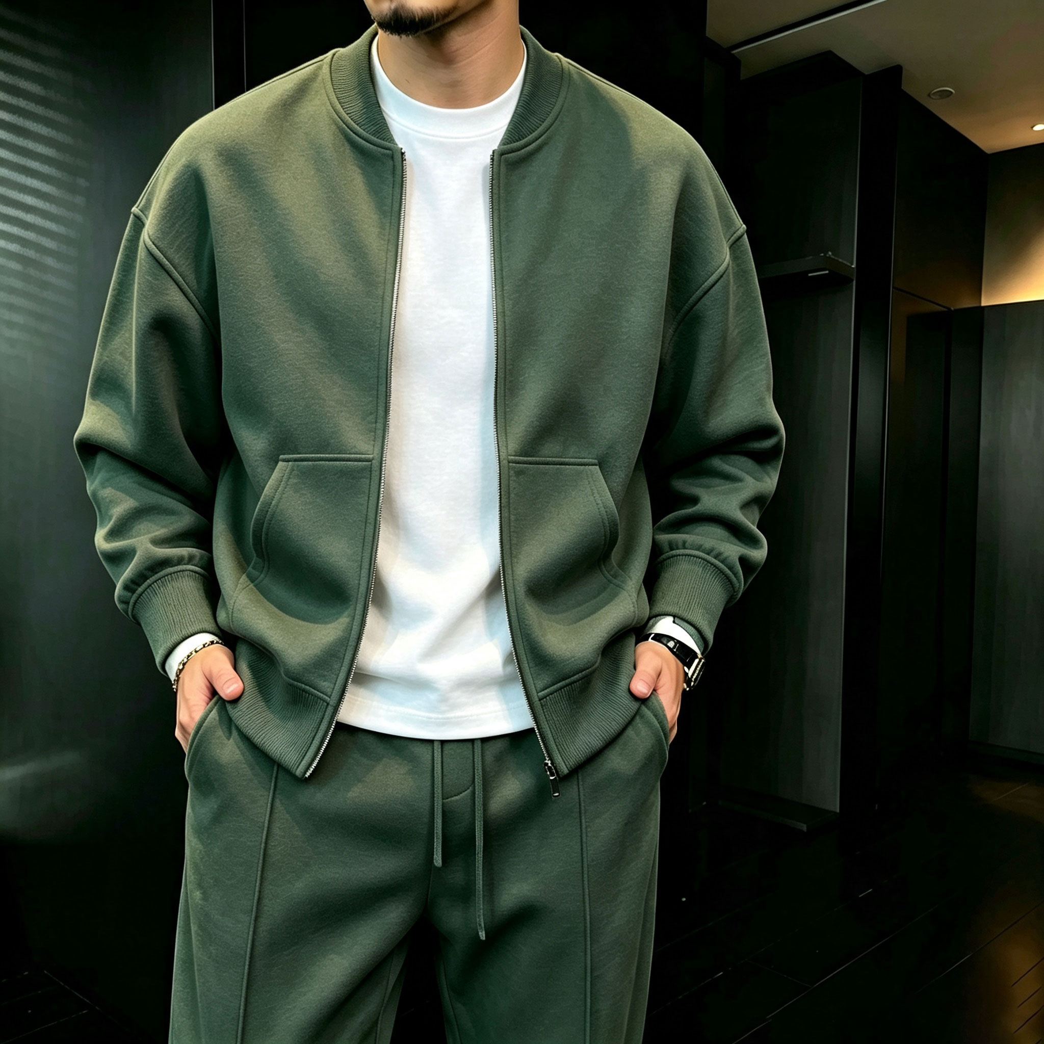 para hombre Zipper Cardigan chaqueta and pantalón Set