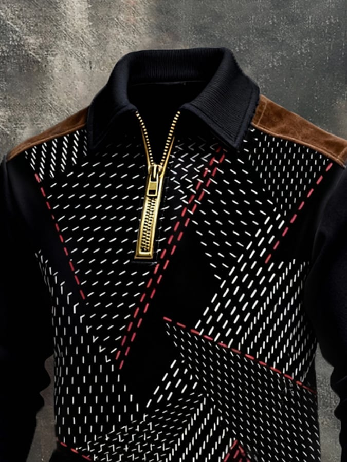 Sudadera retro en bloques de color estampado Color-Blocked con cierre para hombre