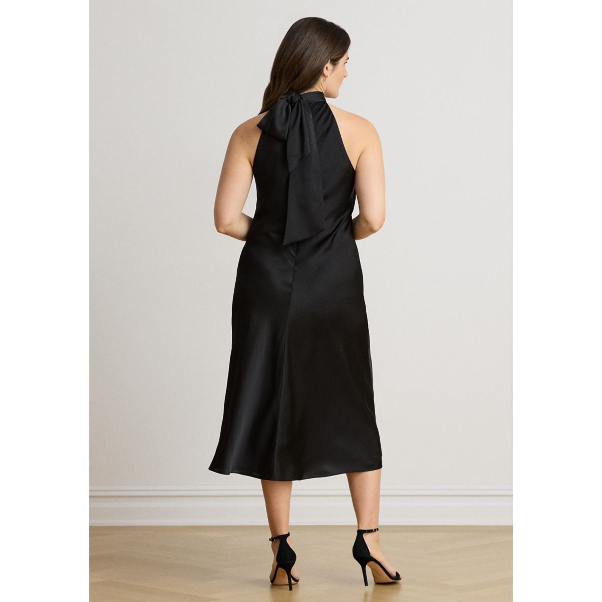 Tie-Back Charmeuse Halter Cocktail Dress - 6