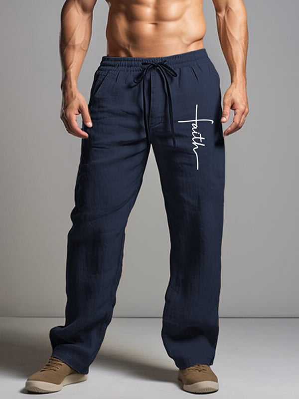 Pantalón Drawstring Elastic Waist Straight Comfortable And transpirable para exterior Vacation Beach Vacation casual para hombre
