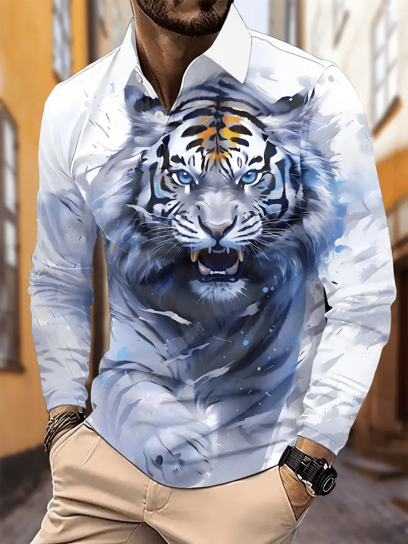 Camisa polo retro ejecutivo rayas estampado de manga larga para hombre