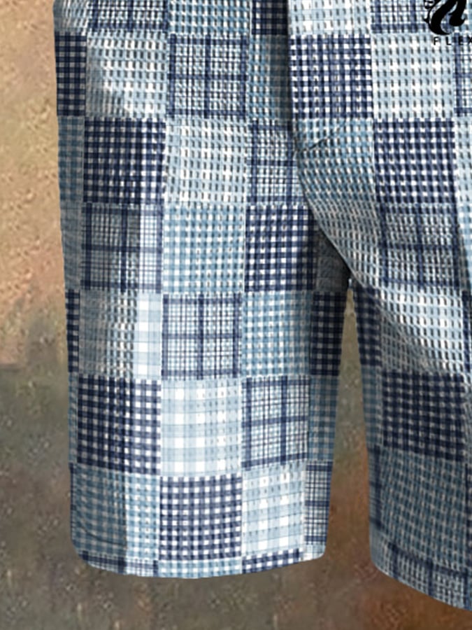 para hombre casual Plaid Waffle pantalón