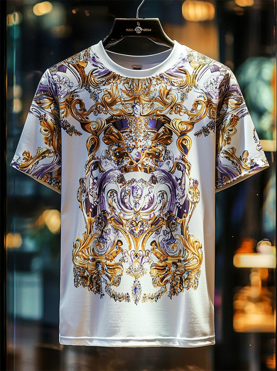 Camiseta ejecutivo de lujo estampado de algodón de manga corta para hombre