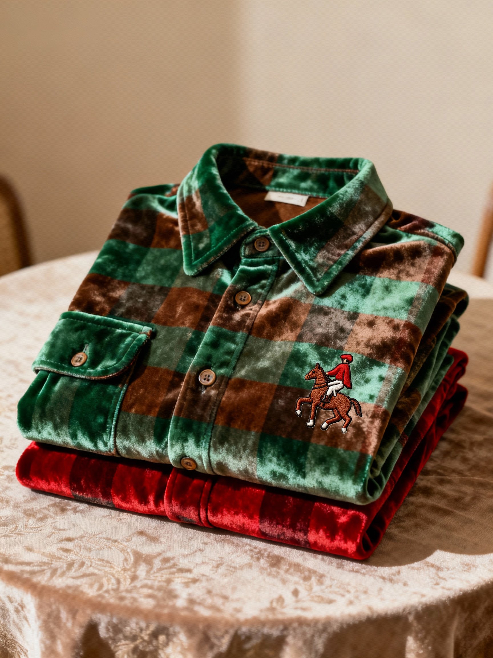Camisa terciopelo Logo casual a cuadros de manga larga para hombre