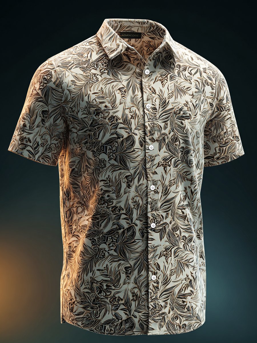 Camisa ejecutivo casual floral solapa de manga corta para hombre
