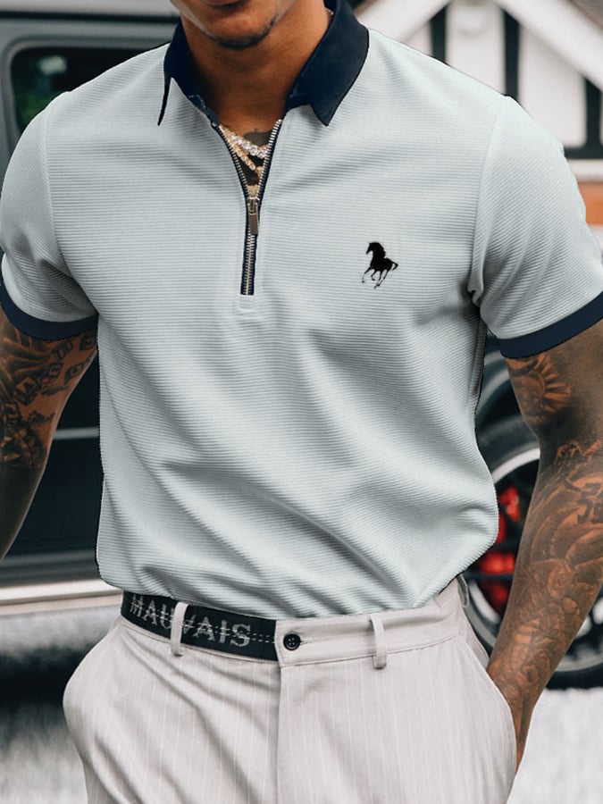 Casual Contrast estampado Polo para hombre