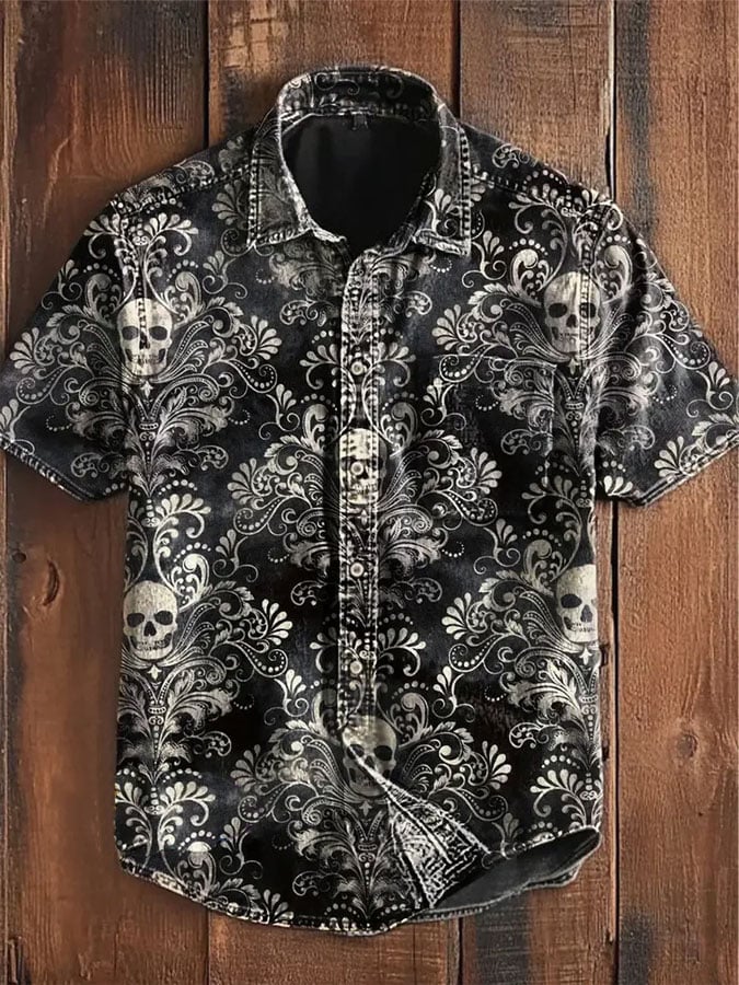 Camisa Skull estampado casual de manga corta para hombre