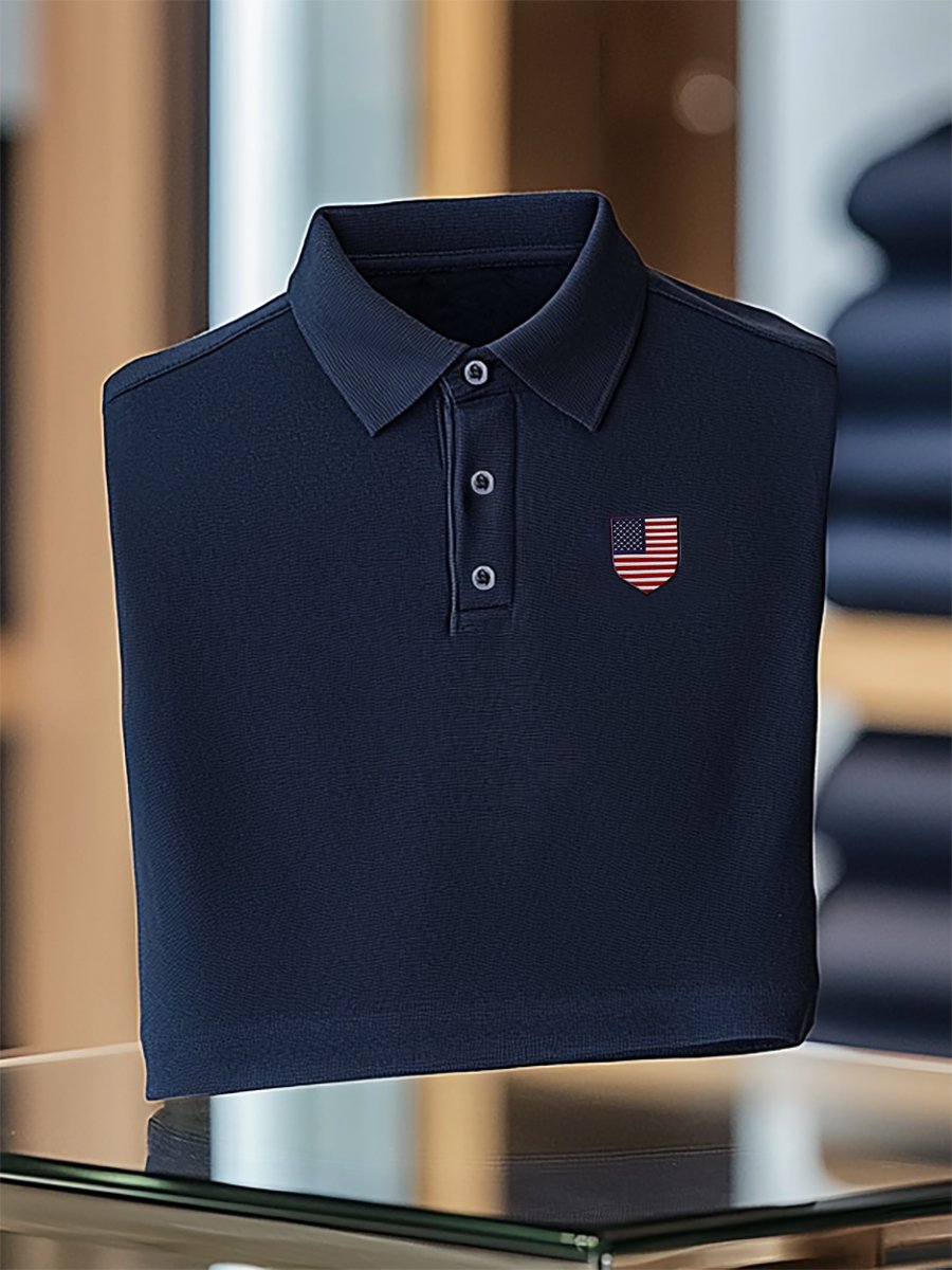 Camisa polo ejecutivo casual Independence Day Button de manga corta para hombre