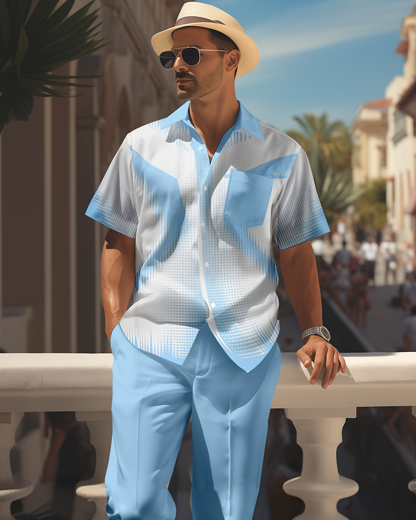 Camisa retro colorblock de manga corta walking Suit 1649 para hombre