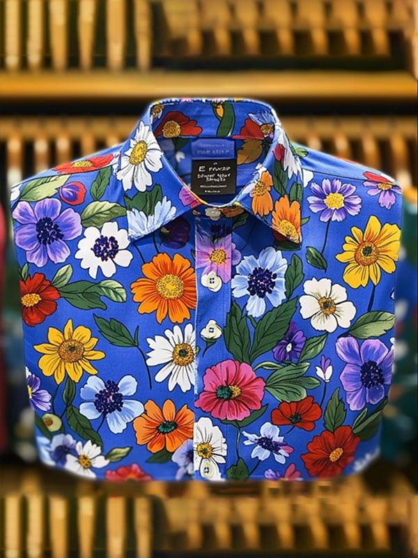 Camisa Beach Vacation floral de manga corta para hombre