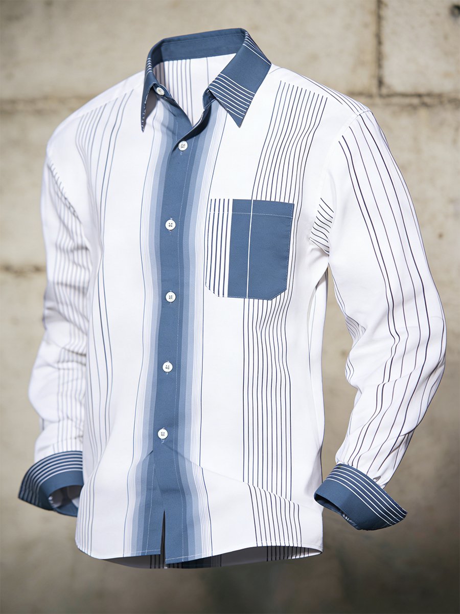 Camisa retro ejecutivo Bag House Geometric de manga larga para hombre