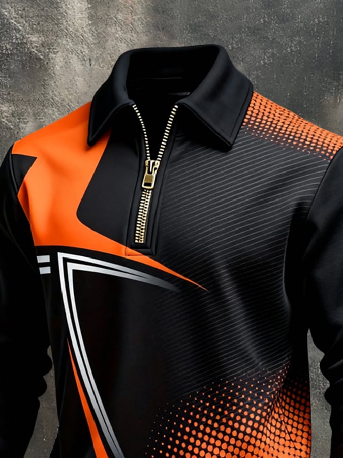 Sudadera retro en bloques de color estampado Color-Blocked con cierre para hombre