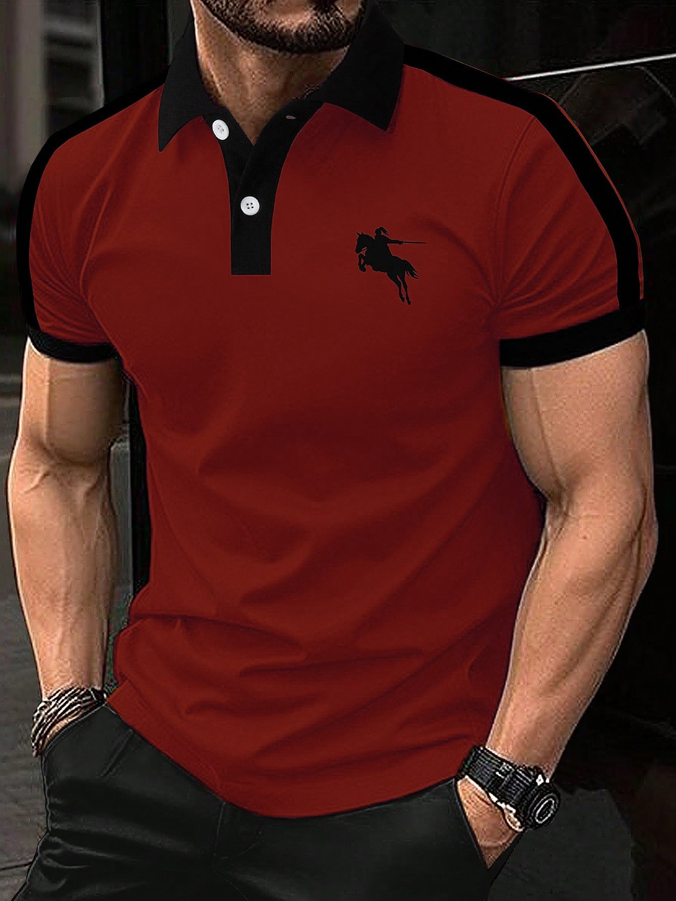 Camisa polo de modaable Contrast Color de manga corta para hombre