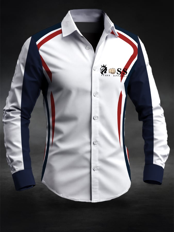 Camisa retro Letter Design estampado ejecutivo de manga larga para hombre